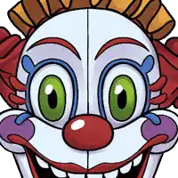 a cartoon drawing of a clown with green eyes and a red nose