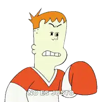 a cartoon character says " no es justo " while holding a boxing glove