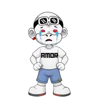 a cartoon character is wearing a white shirt that says amor