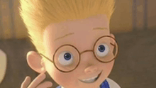a close up of a cartoon boy wearing glasses and a tie .