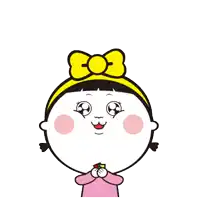 a cartoon girl with a yellow bow on her head and the word hi above her head