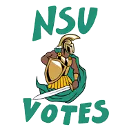 a logo for nsu votes with a spartan holding a sword
