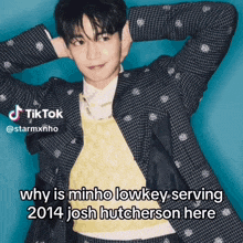 a picture of minho lowkey with the caption why is minho lowkey serving 2014 josh hutcherson here