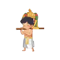 a cartoon drawing of a boy carrying a golden temple
