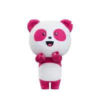 a stuffed panda bear with a pink nose and eyes closed
