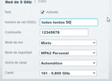 a screenshot of the red de 5 ghz page