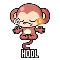 a cartoon monkey is holding a coin with a dollar sign on it and says hodl