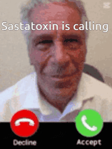 a man is talking on a phone with the words sastatoxin is calling