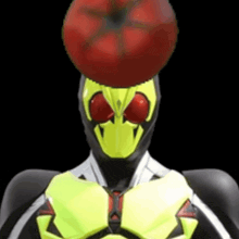 a robot with a tomato on his head .