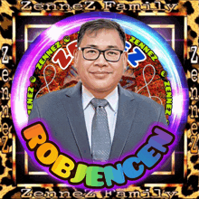 a picture of a man in a suit and tie with the name rob jencen