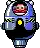 a pixel art drawing of a robot with a man in it 's helmet .