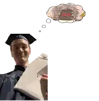 a man in a graduation cap and gown is holding a piece of paper that says " a " on it