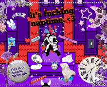 a picture of a room with the words " it 's fucking naptime " on the top