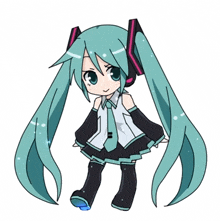 a drawing of hatsune miku with headphones and a tie