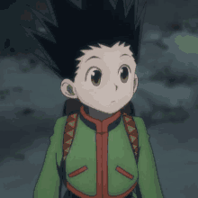 a cartoon character with a green jacket and a backpack