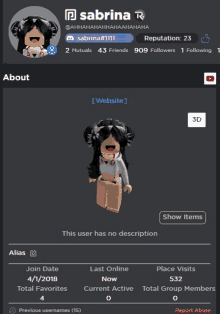 a screenshot of a person 's profile with the name sabrina