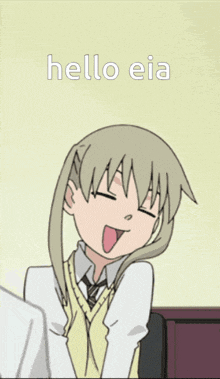 a cartoon of a girl sticking her tongue out with the words hello eia written above her