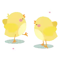 a couple of yellow chickens standing next to each other on a white background