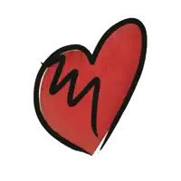 a drawing of a red heart with the letter m in the middle