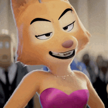 a cartoon cat is wearing a pink dress