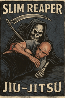 a poster for slim reaper jiu-jitsu with a grim reaper