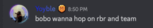 a screenshot of a chat with the name yoyble on it