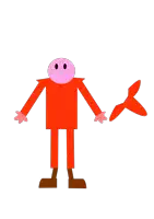 a cartoon character with a pink head and red arms