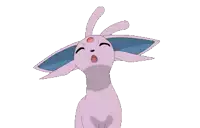 a cartoon drawing of a pink and blue eevee with its eyes closed
