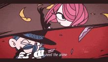 a cartoon drawing of a man and a girl with the words " i need the anime "
