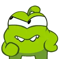 a green cartoon character with a very angry face
