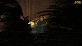 a yellow smiley face is floating in a pool of water with the word joe behind it