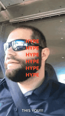 a man with a beard wearing sunglasses says hype hype hype hype hype hype hype hype