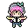 a pixel art drawing of a girl with pink hair and a bow .