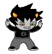 a pixel art of a troll with a black shirt and gray pants is dancing .