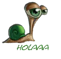 a cartoon snail says holaaa on the bottom