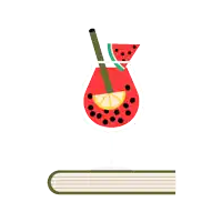 an illustration of a watermelon drink with a straw and a book