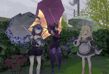 a group of anime girls holding umbrellas in the rain