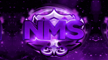a purple nms logo with a crown on it