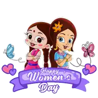 a happy women 's day greeting card with two girls on it