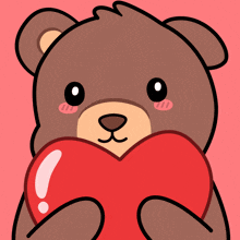 a brown teddy bear holds a red heart in its paws