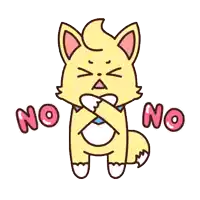 a cartoon fox is covering its mouth with its hands and says no .