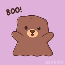 a cartoon drawing of a bear with the words boo written on it