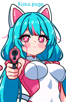 a drawing of a girl holding a gun with the words kiska.page below it