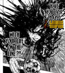 a black and white drawing of a person holding a soccer ball with the words " have you ever played giants champions "