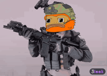a cartoon of a soldier with an orange beard and a helmet holds a gun