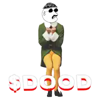 a drawing of a man with a mustache and sunglasses standing next to the word dood