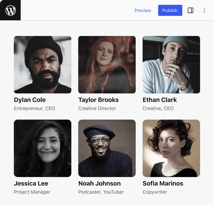 Ejemplo de bloque de perfil de WordPress